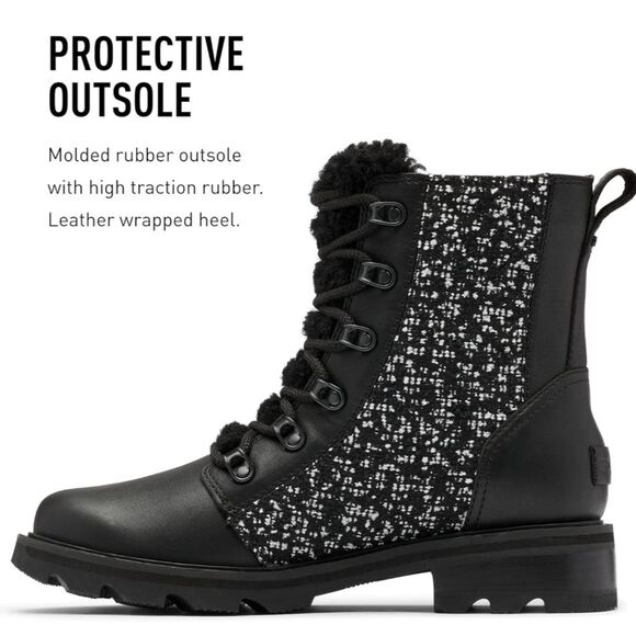 Sorel Lennox Boots Women's Size 8.5 Black White Waterproof Leather Shearling - Picture 6 of 16